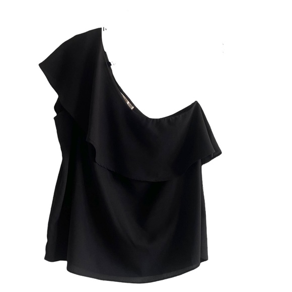 Black One Shoulder Ruffle Top Size M - Picture 2 of 6